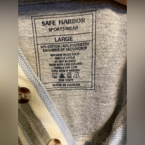 Safe Harbor Polo Shirt Mens Large Blue Golf Stretch Band SS Barcode Stripe - Picture 9 of 9